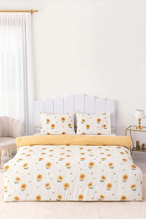 Ayçiçeği Pötikareli Çift Kişilik Nevresim Takımı Pamuklu